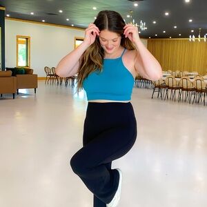 Ribbed Seamless Criss Cross Tank - Teal